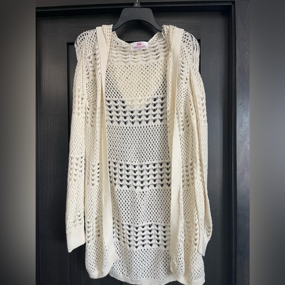 Justice, Open Knit Cardigan With Hood, Jr Sz 14/16 Girls